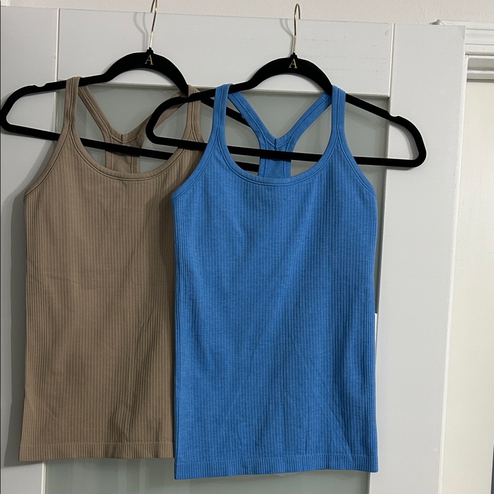 LULU LEMON BONDLE Blue and Tan Ribbed Tank Tops,Race  back